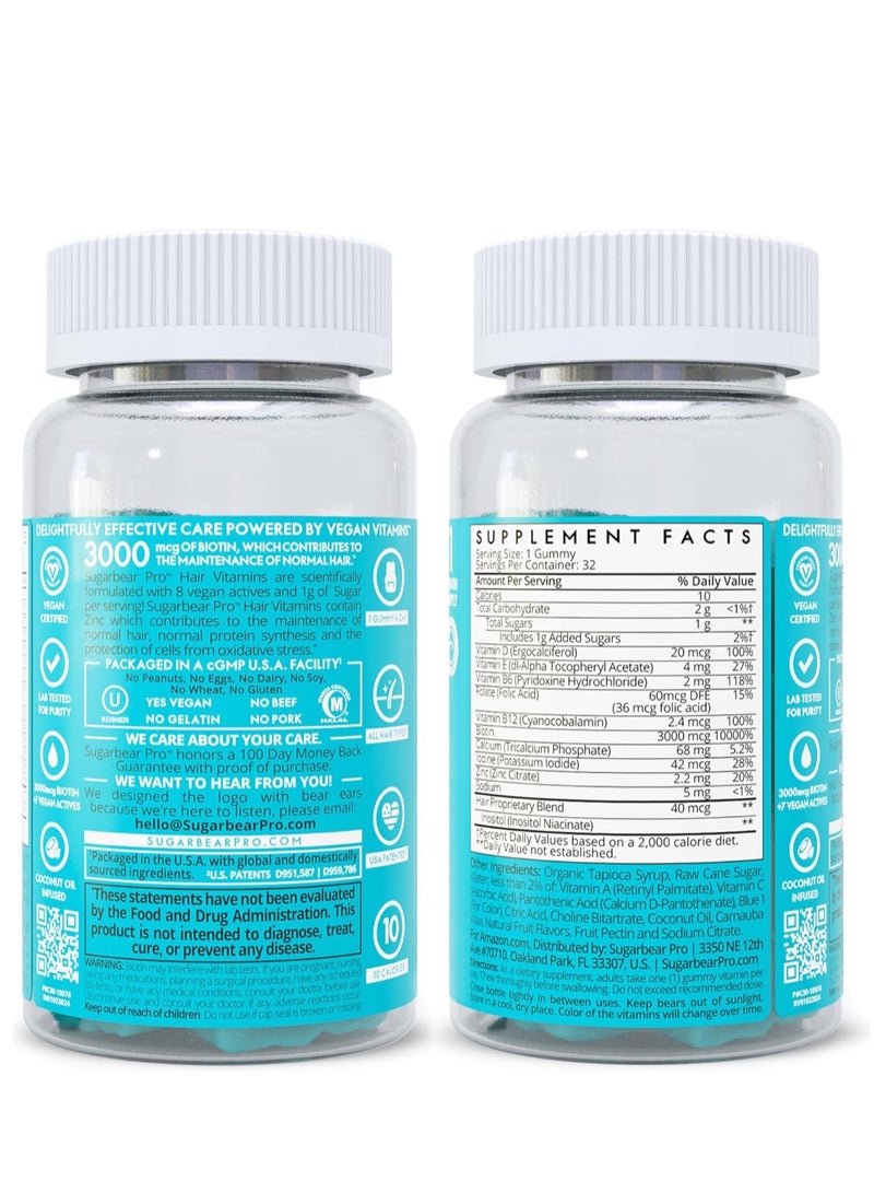 SugarBear Hair Vitamins - Biotin, Zinc, Iodine, Vitamin E, Folic Acid, Inositol - Vegan Gummies for Hair and Nails, Supplement for Women And Men - 1 Month Supply With Bonus Gift - Image 3